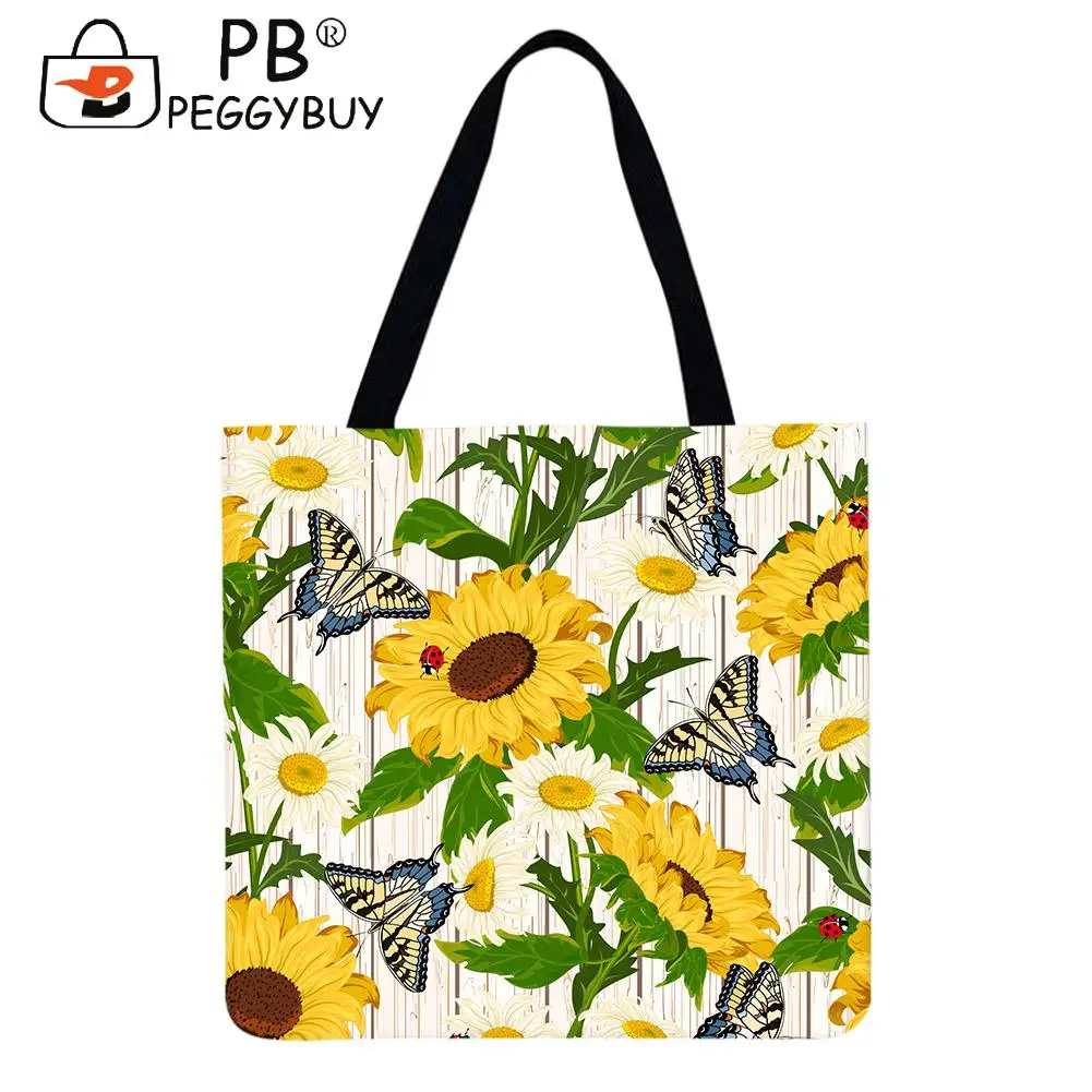 Портативная дорожная сумка для покупок через плечо с принтом подсолнуха