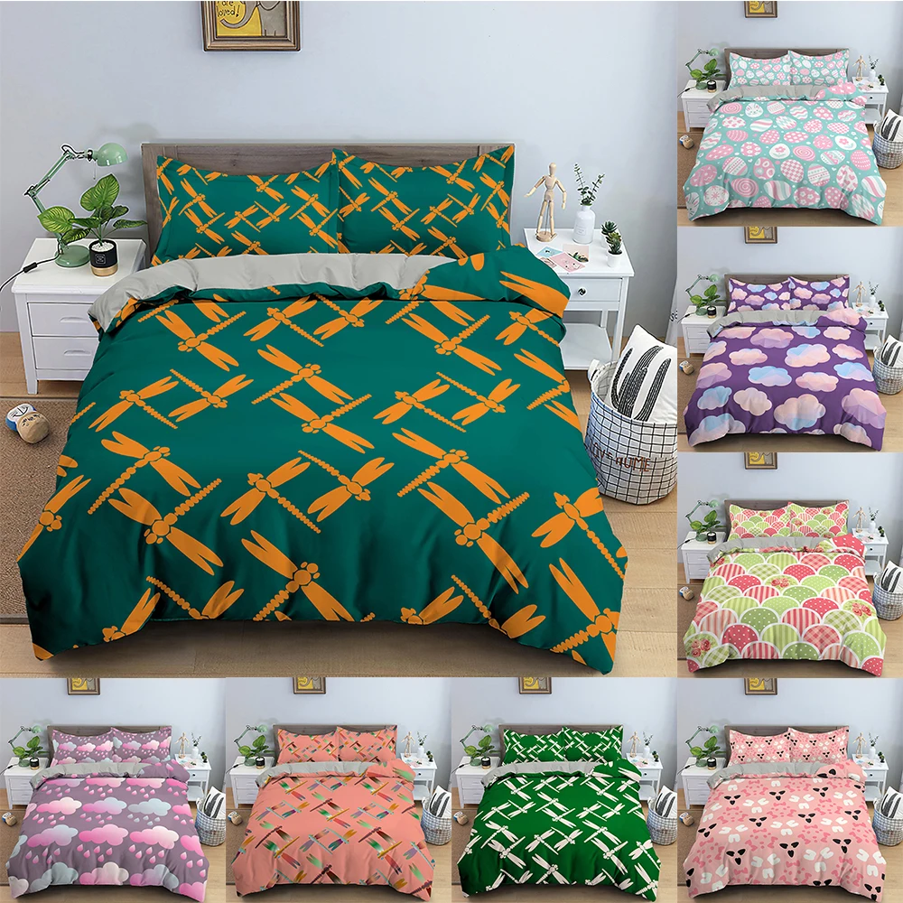 

Комплект постельного белья с рисунком стрекозы, пододеяльник с рисунком облаков, пододеяльник с наволочкой, двуспальный комплект постельного белья для спальни