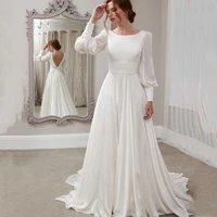 latest design holy wedding dresses ivory long sleeves bride gowns boat neckline dress for bridal back out court train