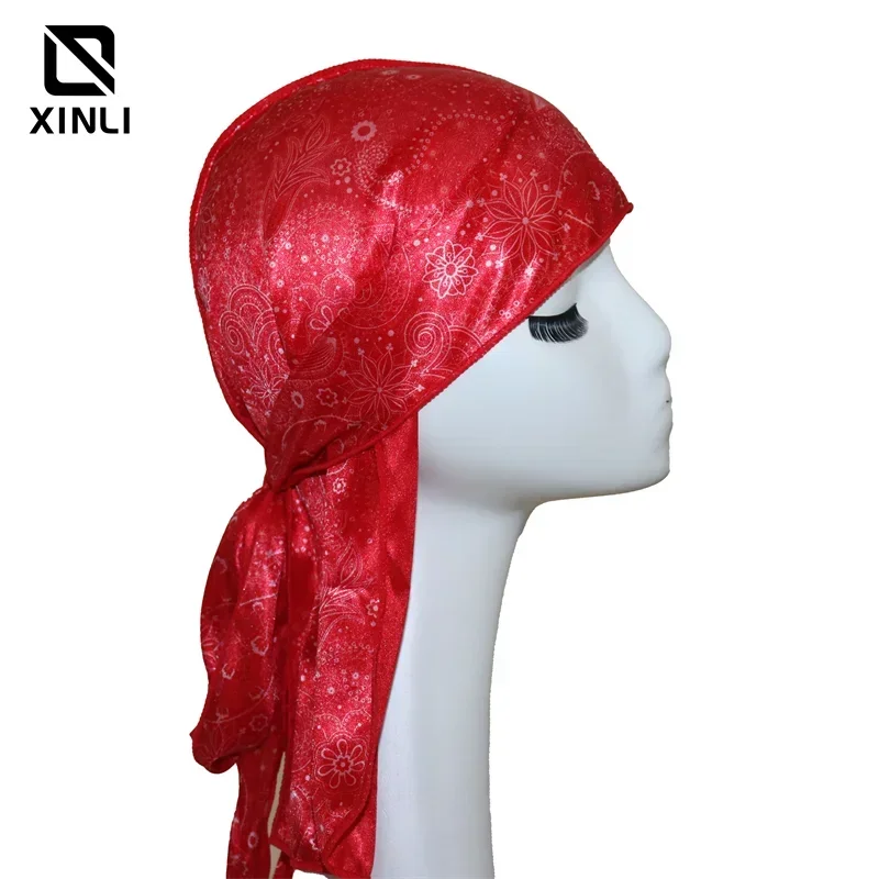Взрослые женщины красного цвета атласный длинный хвост Doo Rag Durag банданы кепка