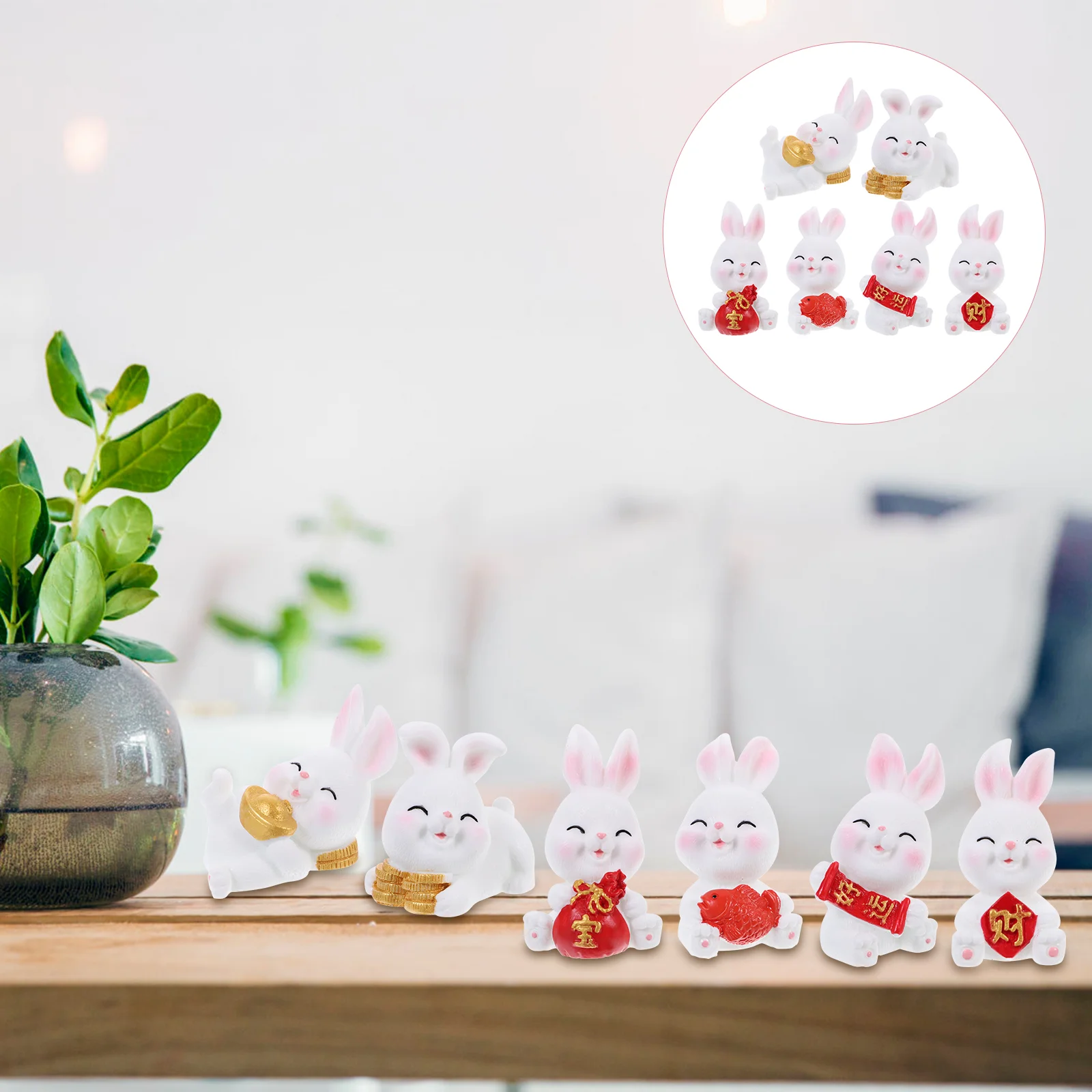 

Rabbit Bunny Figurine Figurines Zodiac Year Decoration Statue Chinese Decor Miniature Animal New Micro Landscape Resin Shui Feng