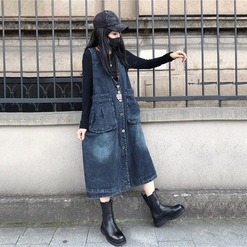 Женский джинсовый жилет новинка весны-осени 2022 длинный Повседневный в Корейском