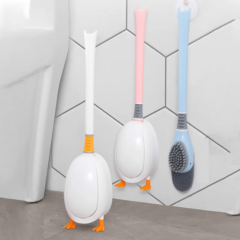 

new Silicone Toilet Brush Set Cute Diving Duck Wall-mounted Floor-Standing Long Handled Bathroom Deep Cleaning TPR Accessories
