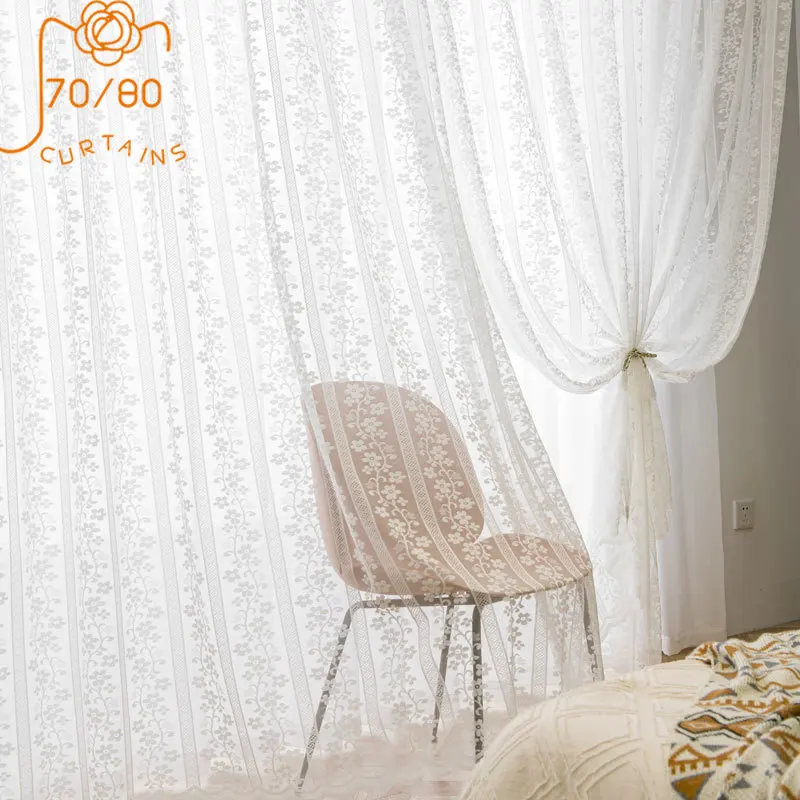 High-grade Nordic White Lace Gauze Curtains for Living Room Bedroom Bay Window Custom Finished Home Decoration Partition Curtain