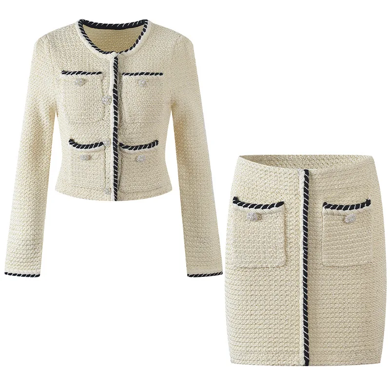Korean Fashion 2 Piece Sets Womens Outfits Spring Summer Elegant O-neck Long Sleeve Knitted Cardigan+mini Skirts Two Piece Set