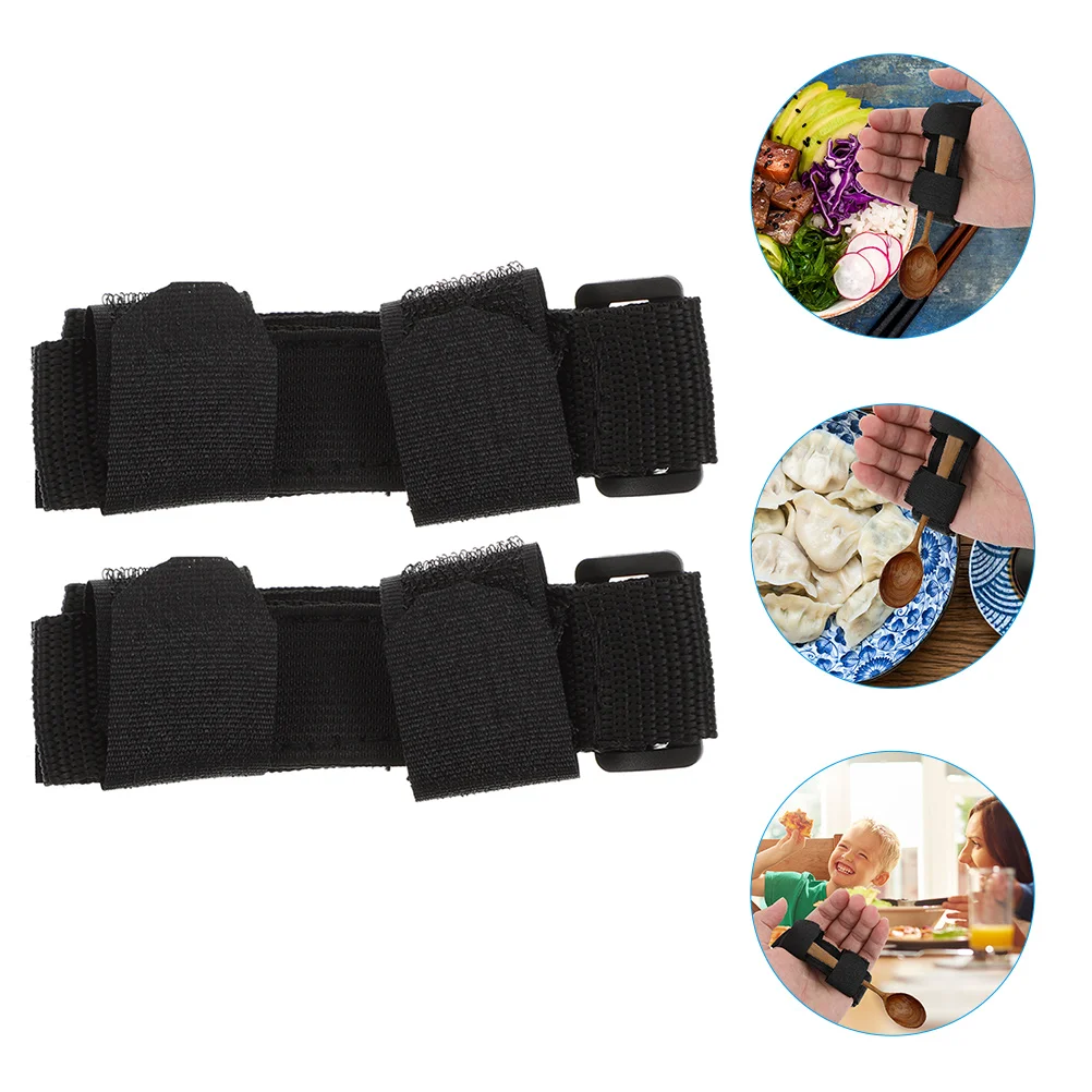 

2 Pcs Food Aid Kit The Disabled Utensils Holder Cuff Serving Gloves Strap Adjustable Adaptive Equipment One-hand Eating