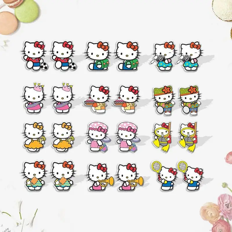 

New 2022 Kawaii Sanrioed Hello Kitty Anime Cartoon Earrings Cute Kt Stud Earrings Acrylic Mini Earrings Toys for Girls