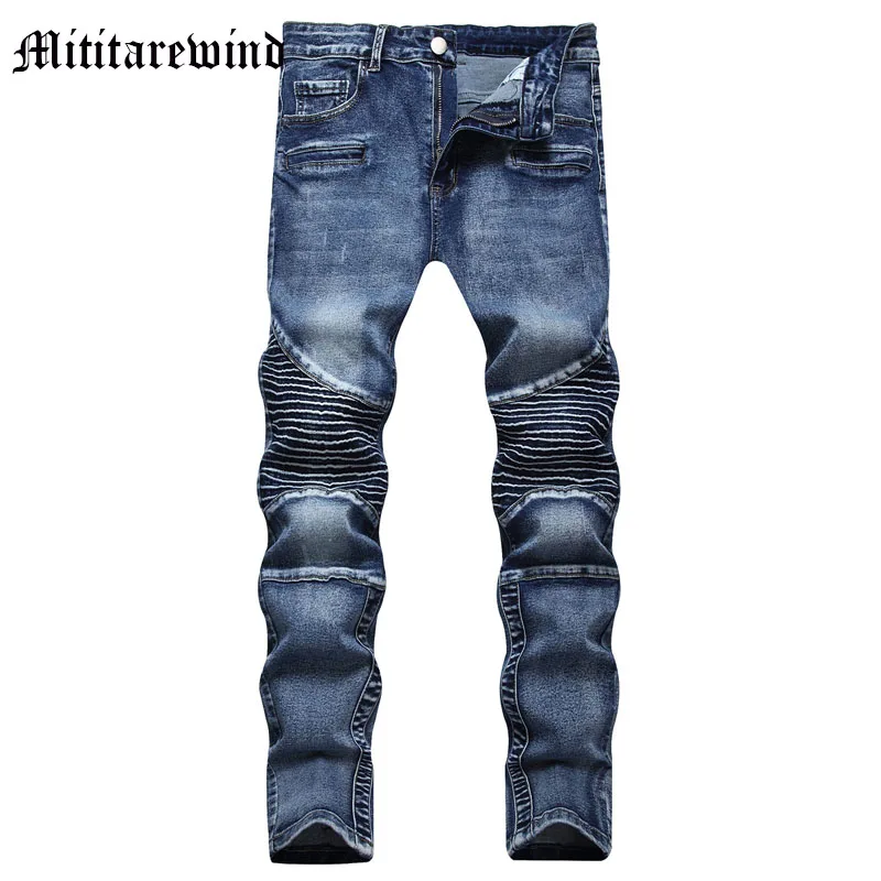 

Джинсы-стрейч мужские полной длины, мотоциклетные и байкерские узкие модные брюки стрейч в стиле хип-хоп, повседневные плиссированные штаны, Y2k