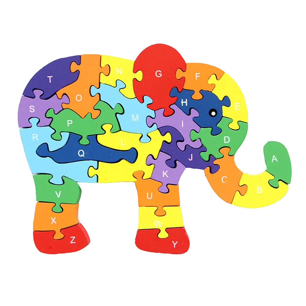 

Wooden English Letters Elephant Design Puzzle Blocks Brain Games Children Jigsaw Educational Toys