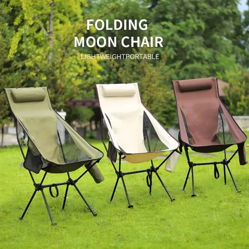 Portable Folding Camping Chair With Headrest Lightweight Tourist Chairs Aluminum Alloy Fishing Outdoor Furniture