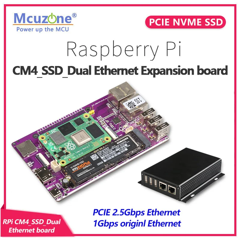 Raspberry Pi  CM4_SSD_Daul Ethernet Expansion board,PCIE 2.5Gbps Ethernet and 1Gbps originl Ethernet, PCIE NVME SSD M.2