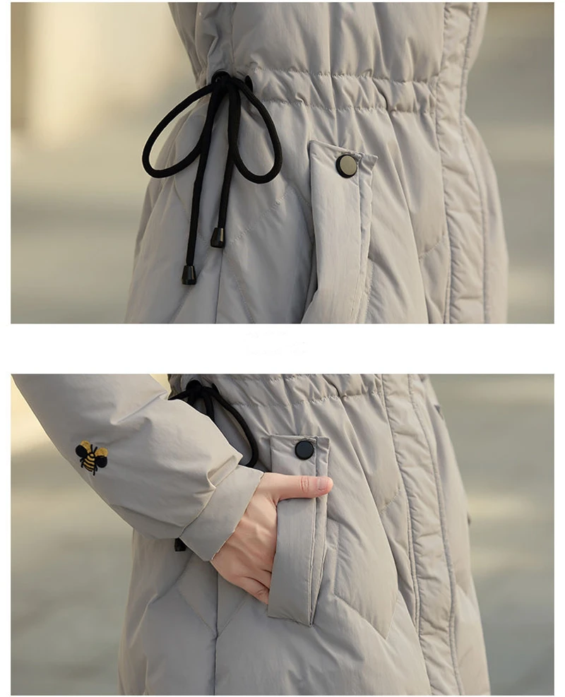Woman Jacket Loose Washed Fashion Embroidery Cotton Coat Winter Clothes with Raccoon Fur Collar Thick Warm Hooded Female Parkas