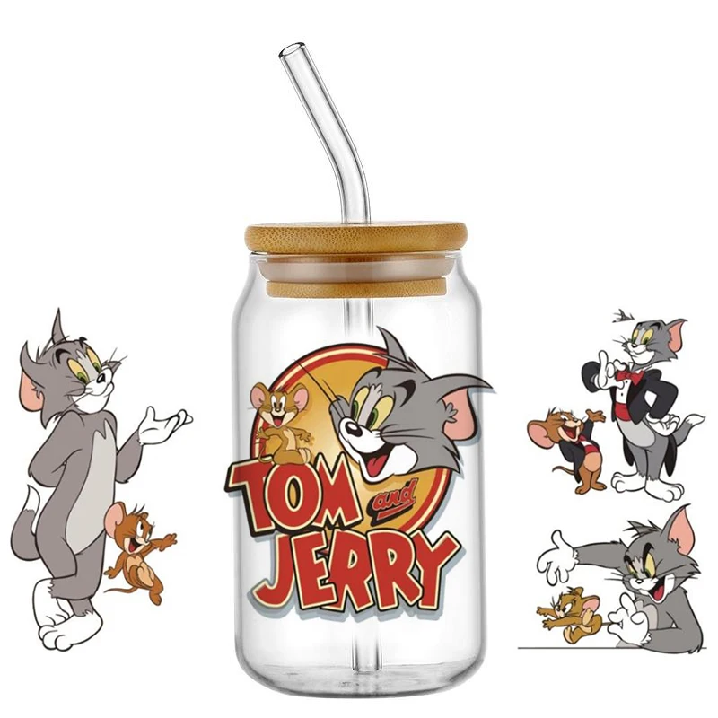 UV DTF Cup Mug Wraps Miniso мультфильм Том и Джерри 3D переводная наклейка для стаканов Libbey 16