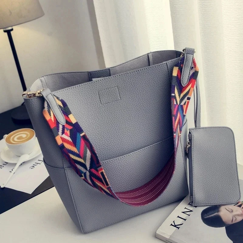 

Brand Designer Women Handbag and purse Large Capacity Colorful Strap Shoulder Bag PU Leather Bucket Crossbody Bags big Totes