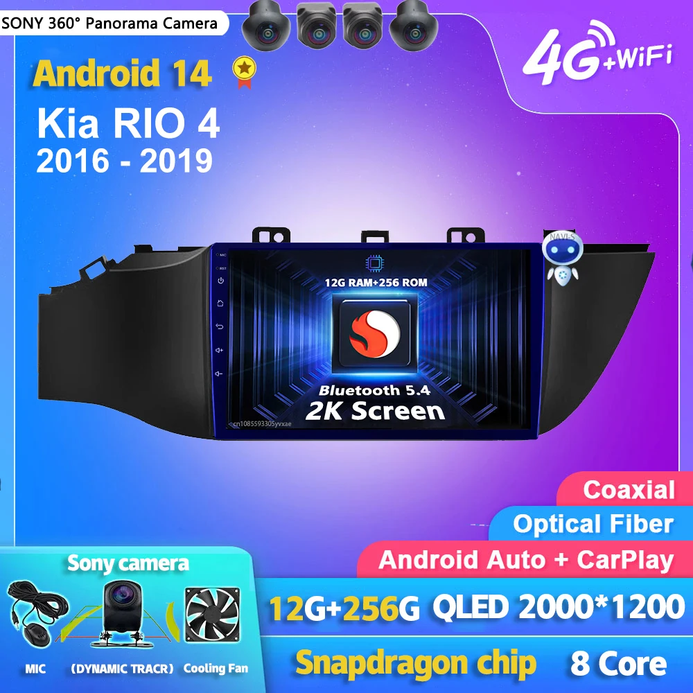Android 14 Carplay Auto 2K экран автомобильный радиоприемник BT мультимедийный плеер для Kia RIO