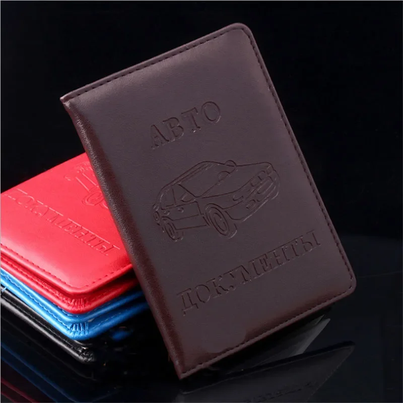 Leather On Cover For Car Driving Documents Card Credit Holder Purse Russian Auto Driver License Bag Wallet Passport Case