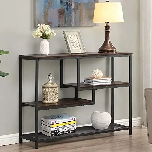 

Console Table for Entryway Hallway Table with Storage Shelves for Living Room Espresso Industrial Consolas Console