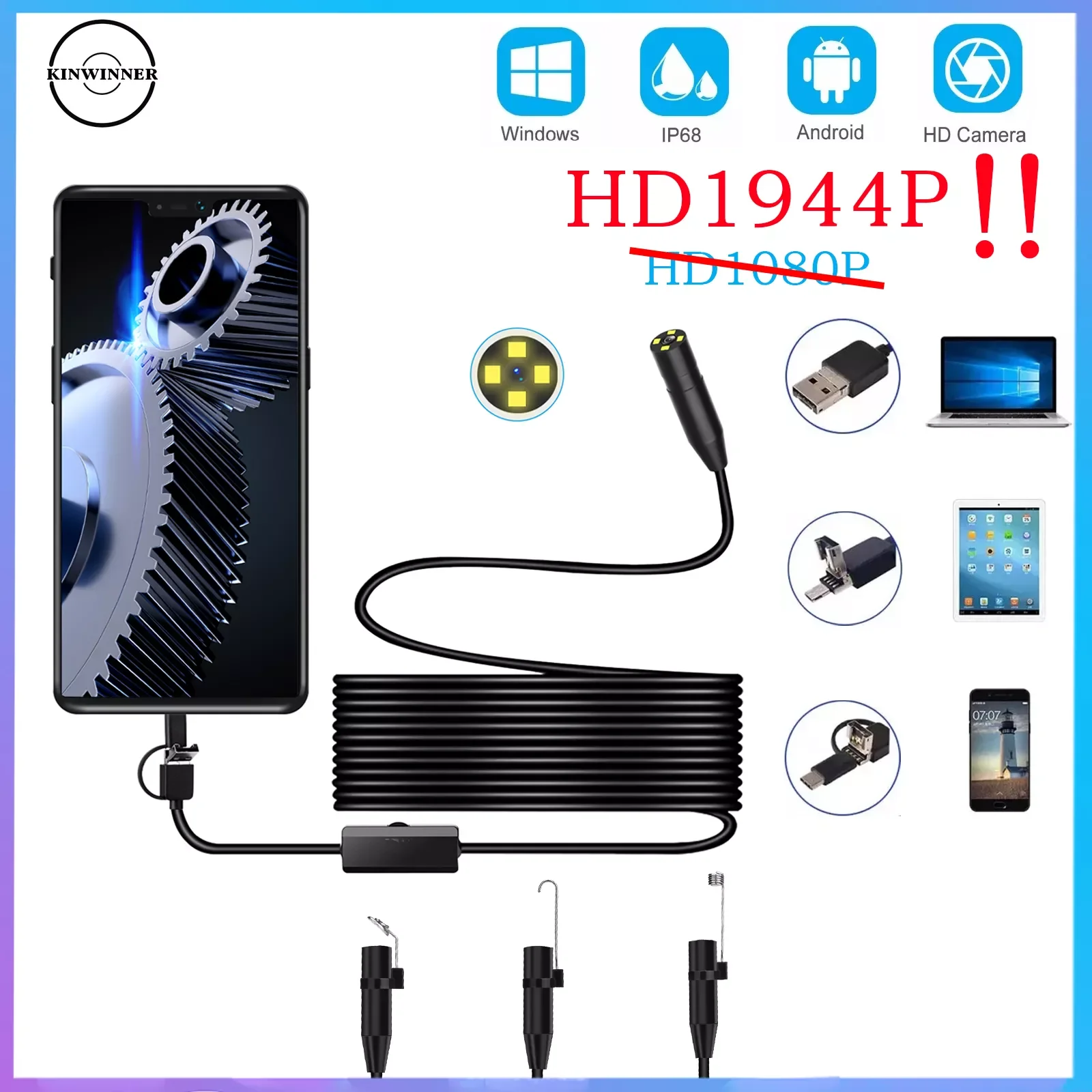 

Auto Focus Endoscope Camera endoscope for Cars android type c 1080p Mini Camera for fishing USB IP68 Borescope Sewer Inspection