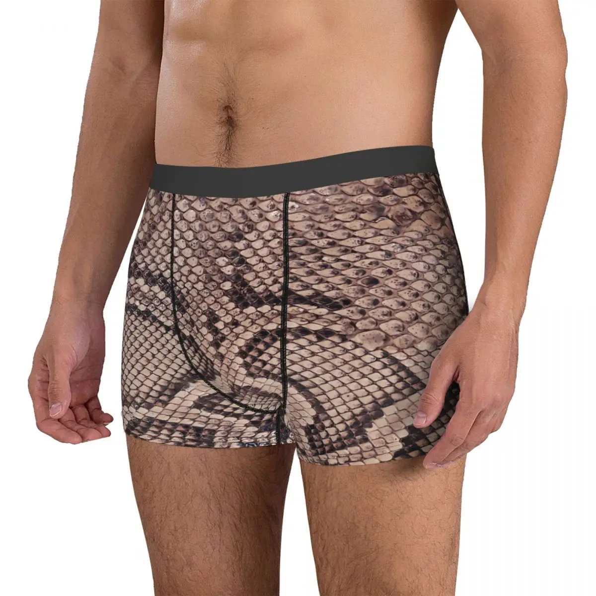 

Коричневое нижнее белье из змеиной кожи, мужские шорты с животным принтом, трусы-брифы, Стрейчевые трусики с принтом в виде змеиной кожи