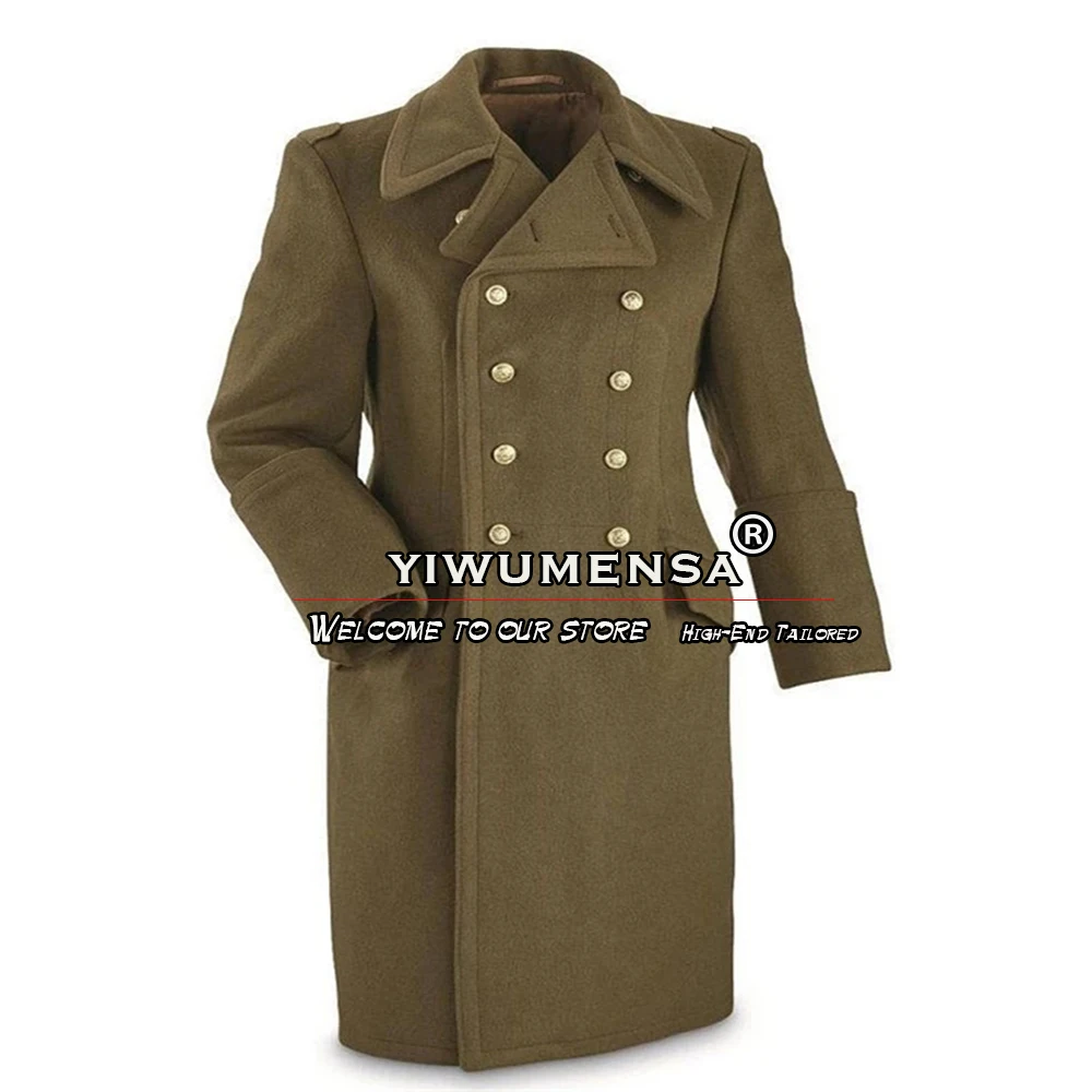 Зимние мужские костюмы темно-зеленый шерстяной плащ длинные двубортные