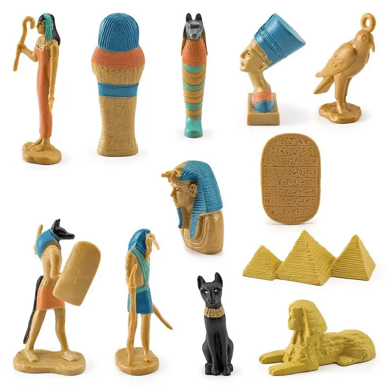 

12Pcs Retro Ancient Egyptian Goddess Figurine Set Sphinx Queen Nefertiti Anubis Pyramids Statue Home Decorative Ornaments