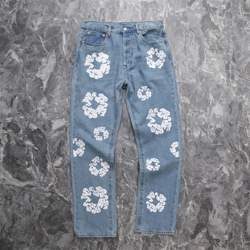 

Джинсы Kanye в стиле Хай-стрит, высококачественные мужские и женские винтажные джинсы с принтом капка, мужские джинсы в стиле Канье, 1:1