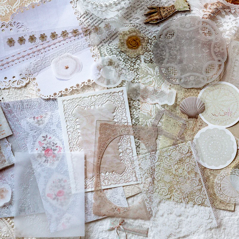 

Vintage Handmade Lace Deco Stickers Scrapbooking Material Paper Hollow Collage Junk Journal Label Memo Pad Background Paper