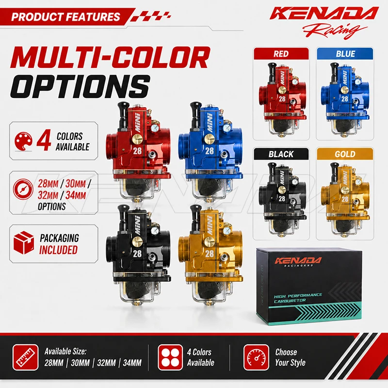 Фото Карбюратор KENADA RACING CNC Mini PWK с плоским дросселем и прозрачной чашей 28-34 мм, совместимый с TC/MC/KX/RM/YZ85 KX100/112 RM85L CR85R 85-112 куб. см. №2