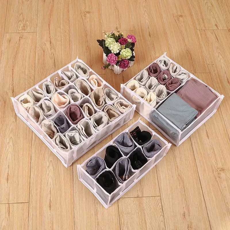 

Storage Box Women's Socks Wardrobe Drawer 2022 New Bra Panties Thickened Compartment Storage Box Mesh Plaid
