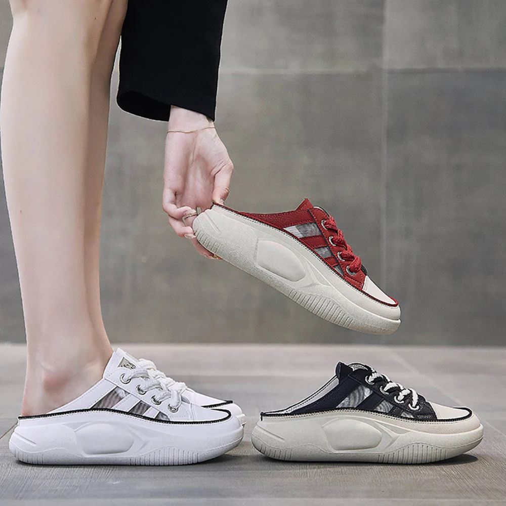 2023 Summer New Half To Small White Shoes Female Students Running Board Shoes Female Rocking Casual Slippers