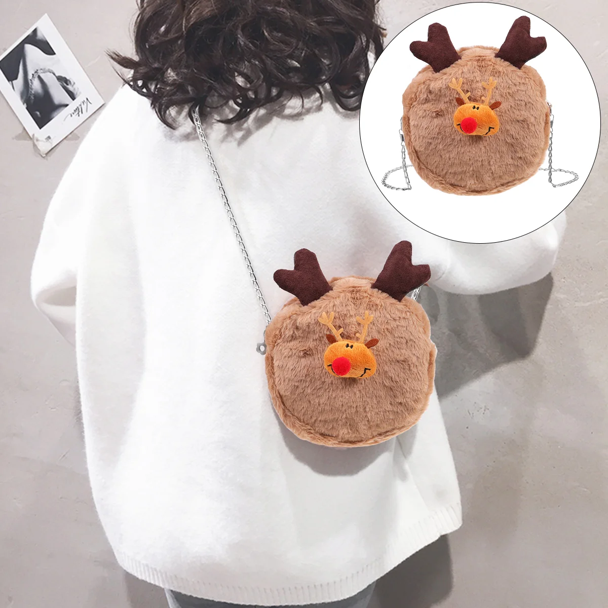 

Crossbody Purse Plush Shoulder Cosmeticelk Christmas Chain Round Fluffy Women Body Wallet Cross Girls Furdeerhandbagshandbag