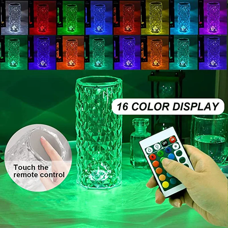 

Romantic Lamp Crystal Table Lamp Touch Remote Diamond Lamps Room Decor Atmosphere Bedside Night Light Desktop Projector Lights