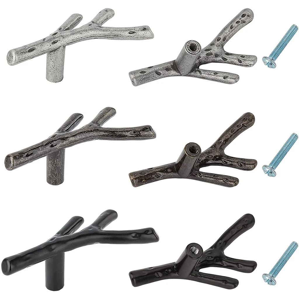 

6Pcs Tree Branch Drawer Knobs Resin Tray Handles Twig Drawer Pulls Alloy Vintage with Iron Screw for Kitchen Cabinet Wardrobe