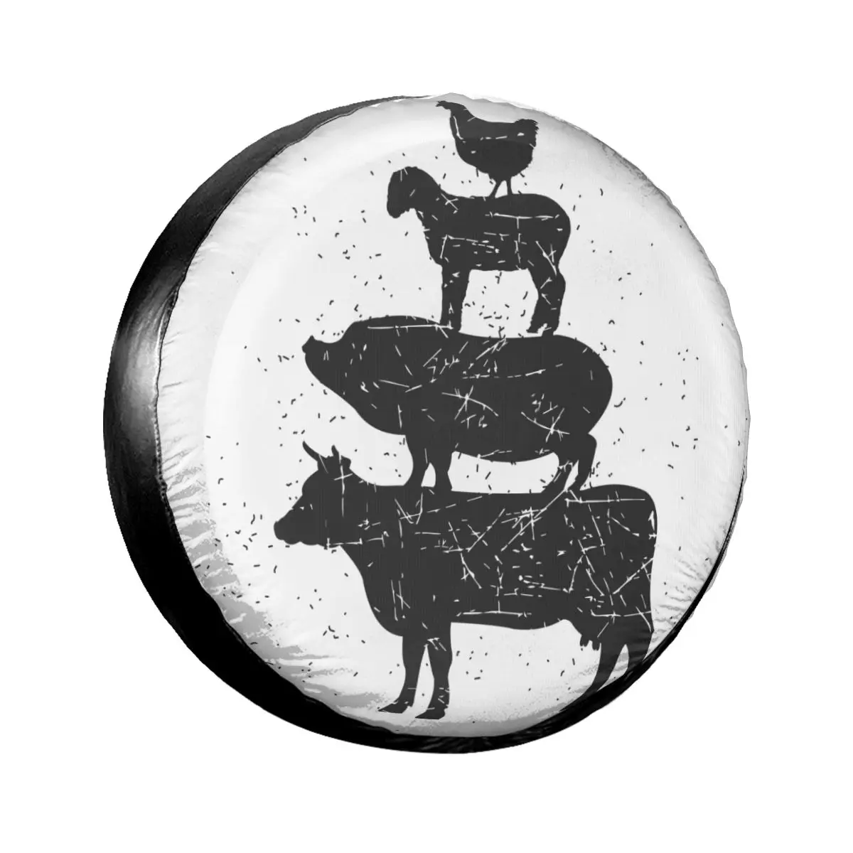 

Spare Wheel Tire Cover Case Pouch Protector Stacked Animals Cow Pig Lamb And Chicken Car Tyres for Jeep Hummer 14 /15/16/17 Inch