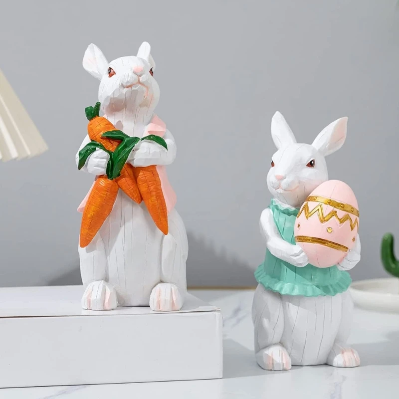 

Easter Bunny Figurines Rabbit Statues Hand-Painted Resins Ornaments Spring Easter Decorations for Party and Home Decors