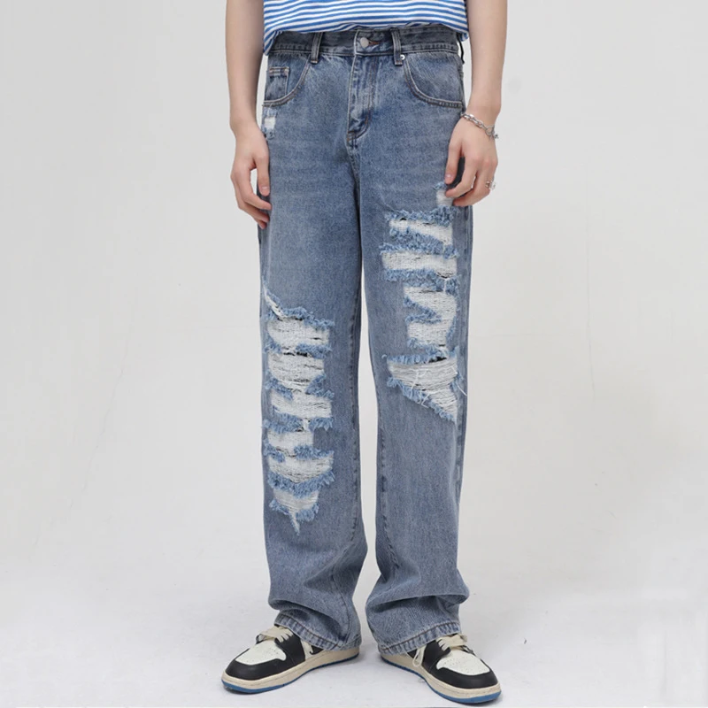 

Four Seasons Men Jeans Straight Loose Men's Pants High Street American Men's Pants Ripped Pants Hip Hop Jeans Ins Hot Sale JEANS