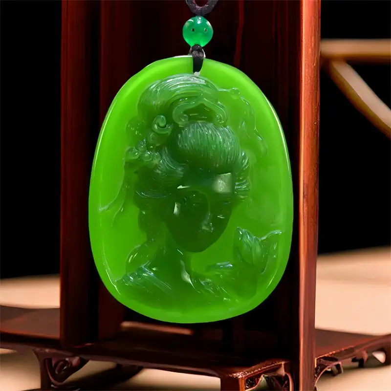 Ожерелье с подвеской из натурального зеленого нефрита Модный Роскошный