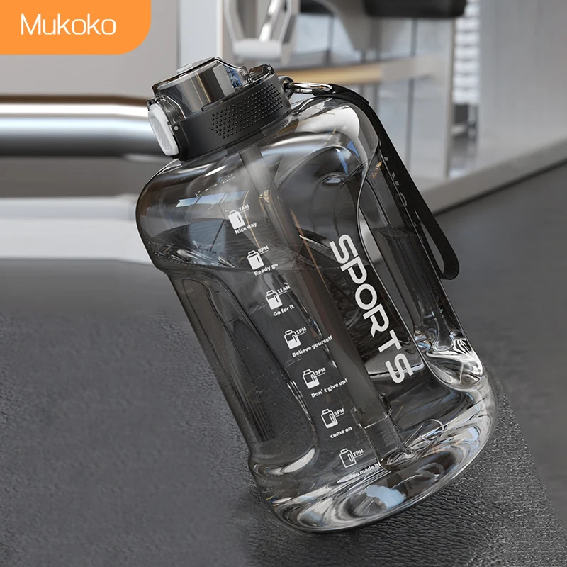 

3.8L Large Capacity Men's Sports Water Bottle Tritan Material With Straw and Lid Outdoor Gym Water Cup with Handle Free Brush