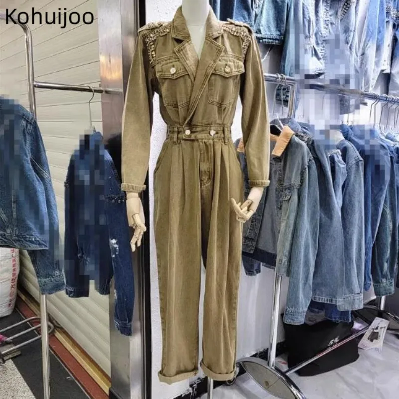 Kohuijoo Spring Fashionable Heavy Womens Jumpsuit New Arrival 2023 Street Style Vintage Casual Frock Cargo Romper Pants Overalls