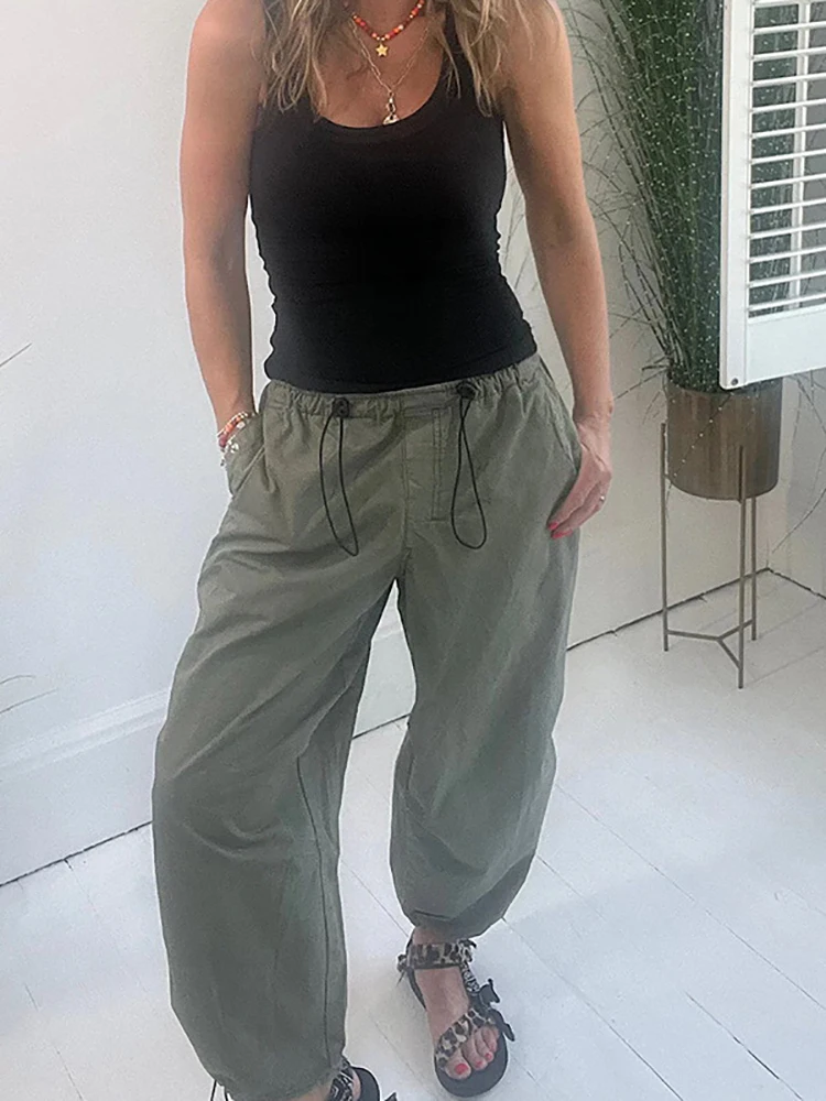 

Pocket Drawstring Loungewear Cargo Pants Spring Summer Women Patchwork Elastic Waist Fashion Loose Ladies Trousers Dropshipping