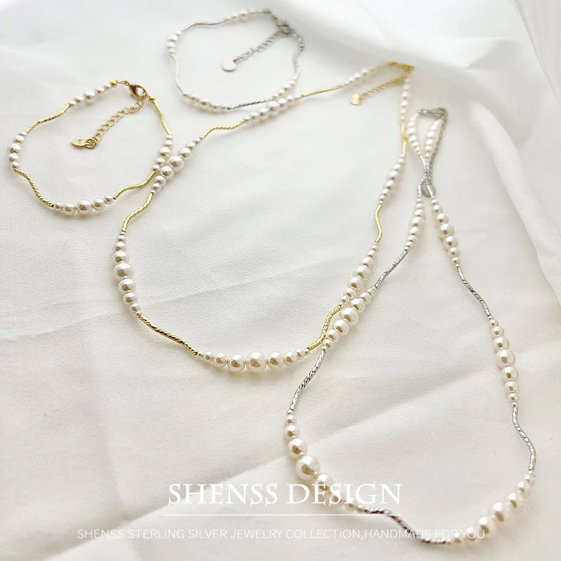 Короткое ожерелье-браслет с имитацией жемчуга и медным покрытием из 14-каратного