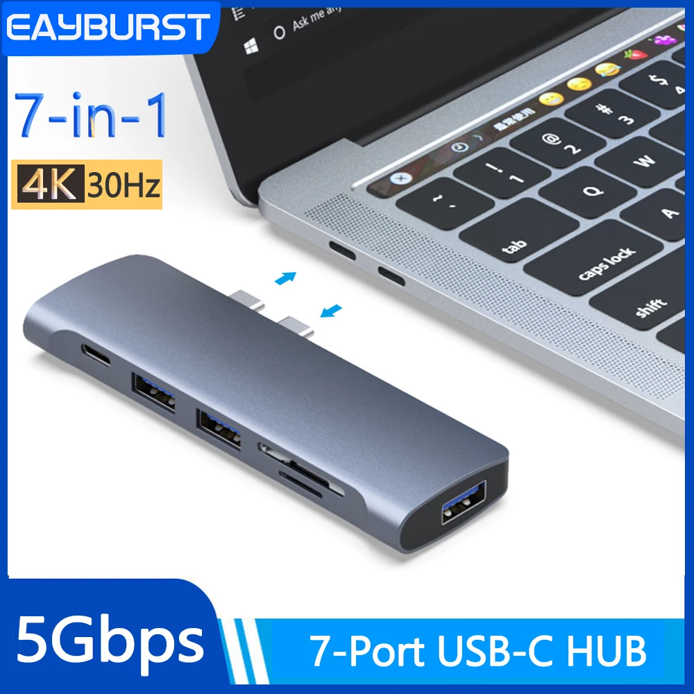 

Eayburst USB C Hub 4K HDMI 7 in 1 Docking Station with USB3.0 PD Charge SD/TF ports adapter for Computer Laptop Splitter USB HUB