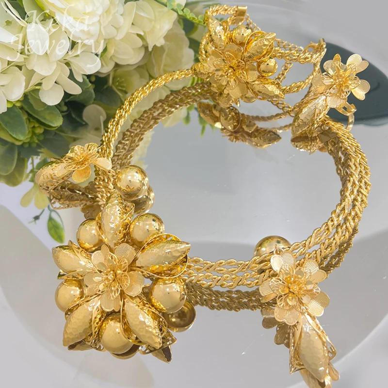 

Quality 18K Gold Plated Bridal Jewelry Set Flower Design Choker Neckalce Earrings Bracelet Ring Set for Women Dubai Accessories