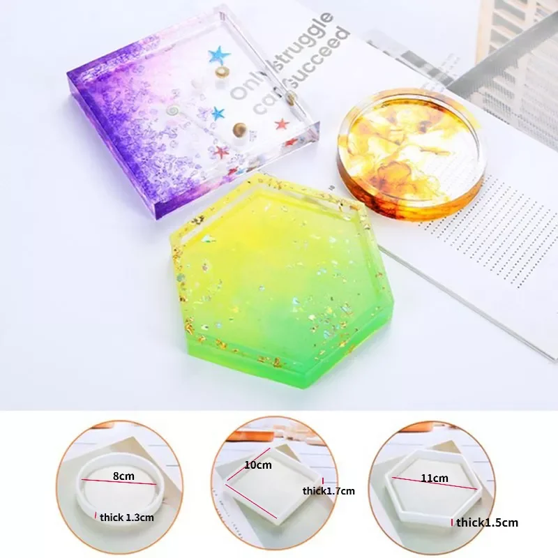 

Tray Silicone Mold Diy Home Decoration Crystal Square Round Hexagon Coaster Silicone Mold Plate Storage Holder Epoxy Resin Mold