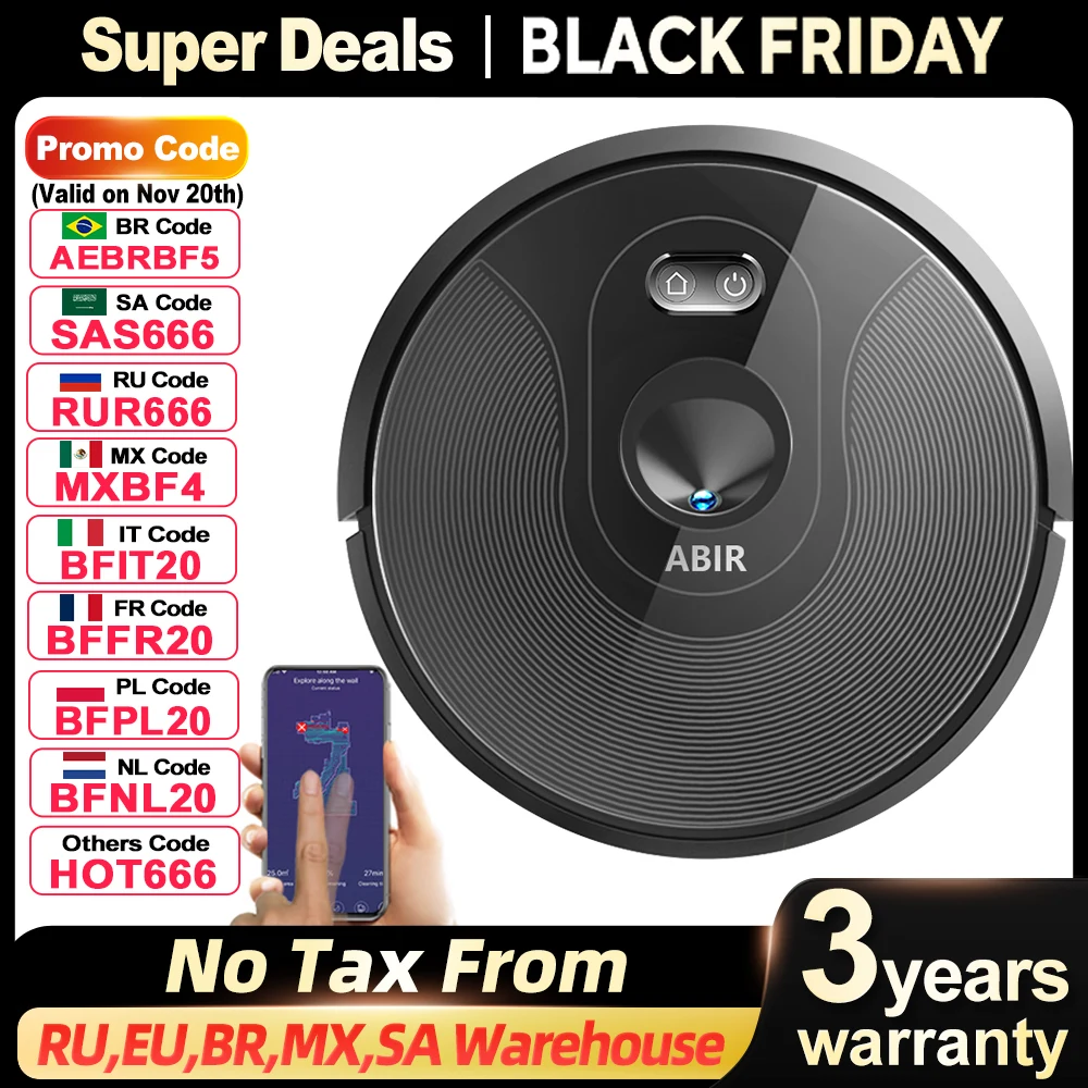 

Робот-пылесос Abir X6 Pro, <500 Вт, беспроводной, влажная уборка, пылесборник