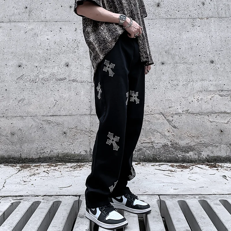 New Men's Jeans Rhinestone Jeans Loose Straight Hip Hop Jeans Designer Jeans for Men Goth Clothes