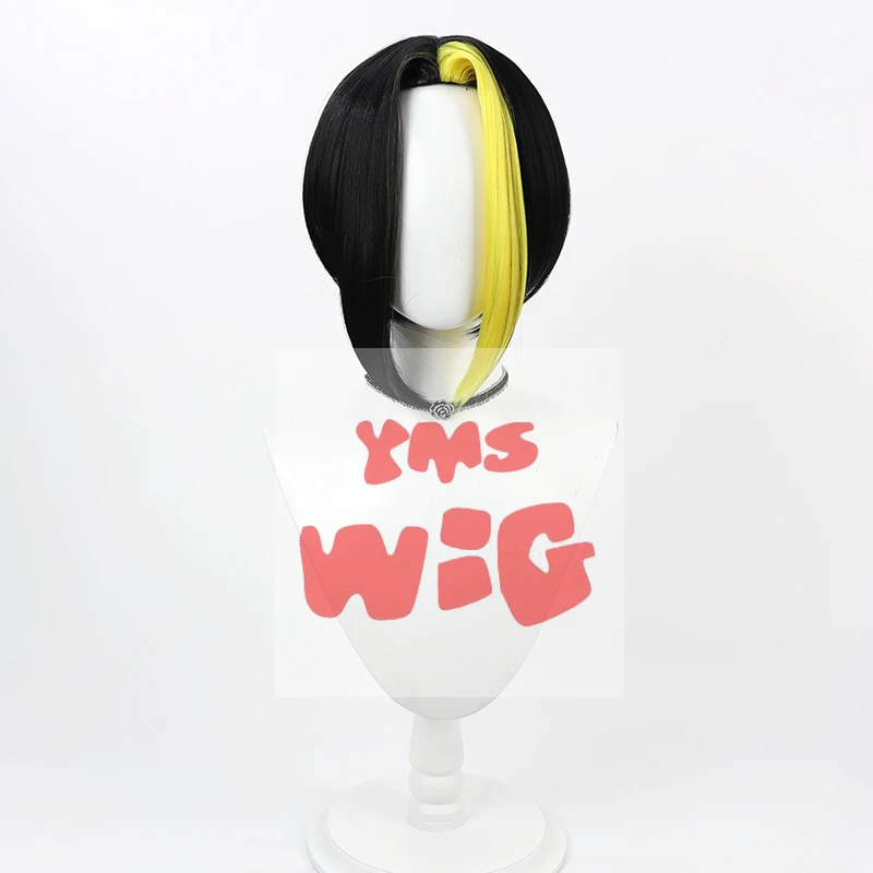 Аниме Mashle: Magic and Muscles Finn Ames Косплей Парик Короткий Черный Желтый Средняя Часть