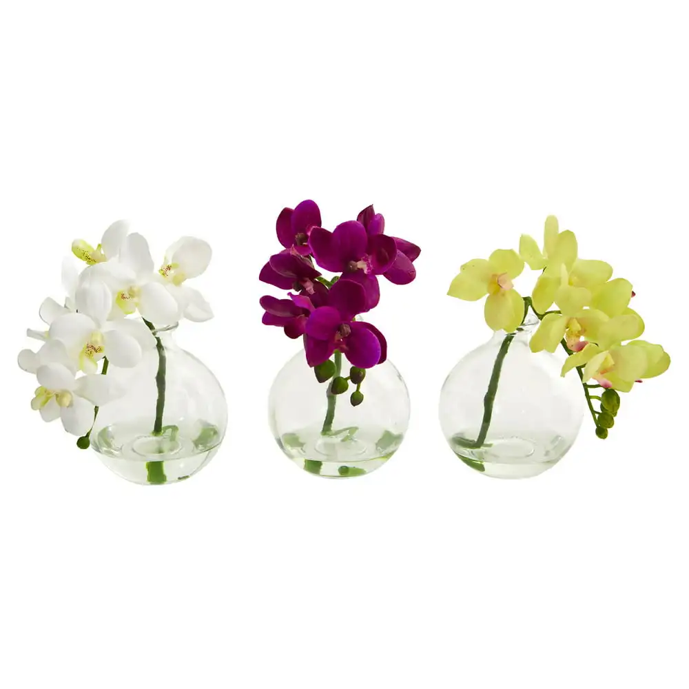 

9" Phalaenopsis Orchid Artificial Flower Arrangement in Vase, Set of 3, Multicolor