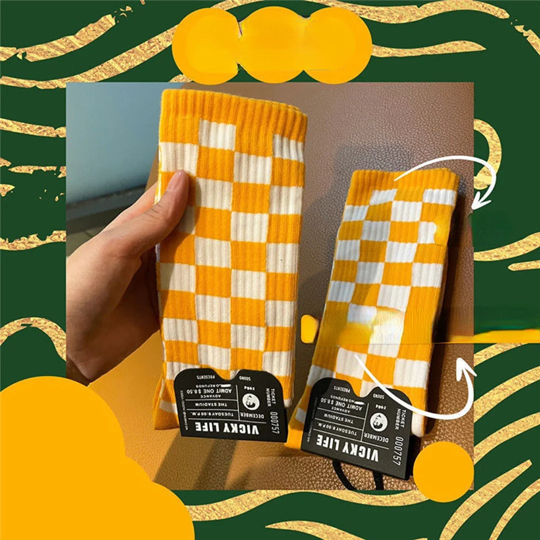 Checkerboard Socks Spring, Autumn and Winter Colored Mid-tube Socks Men's and Women's INS Sports Stockings