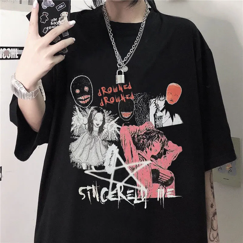 

Hip Hop Street Style T Shirt 2022 Men's Dark Style Horror Anime Print T Shirt Harajuku Casual T Shirt Summer Short Sleeve Top